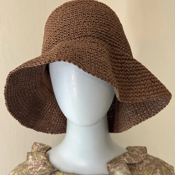 Madewell Lantern Straw Hat Brown Raffia Sun Packable Floppy Boho Size M/L - Picture 12 of 13